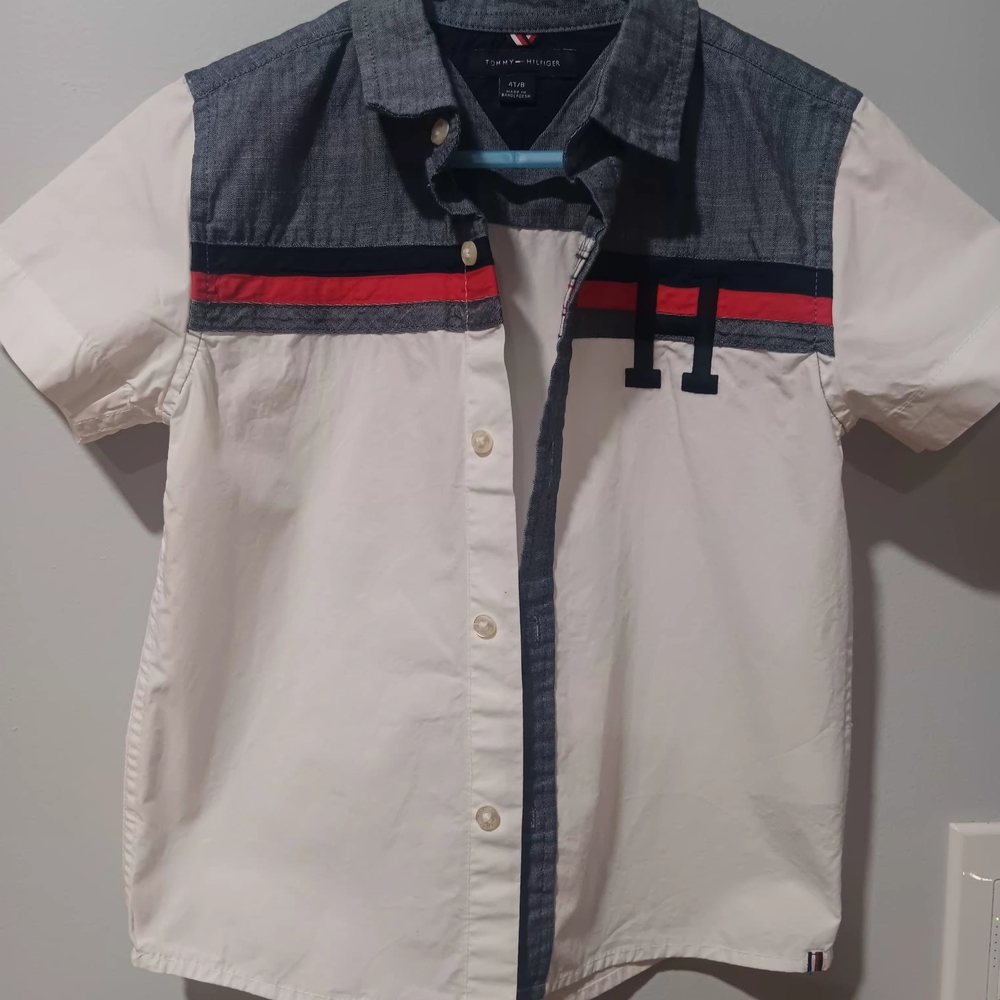 Tommy Hilfiger White and Blue Kids Button Down Shirt
